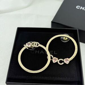 CHANEL Gold Purple Coco Heart Crystal Hoop Earrings